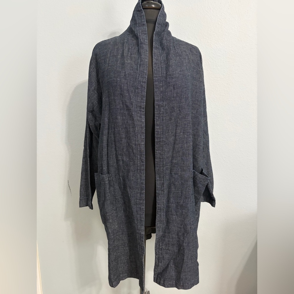 Tweedy Hemp Cotton High Collar Coat-Boxy Fit-Knee Length